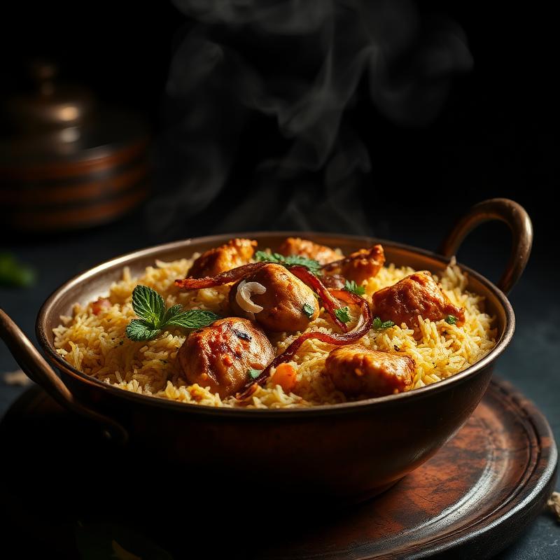 Dum biryani in copper handi